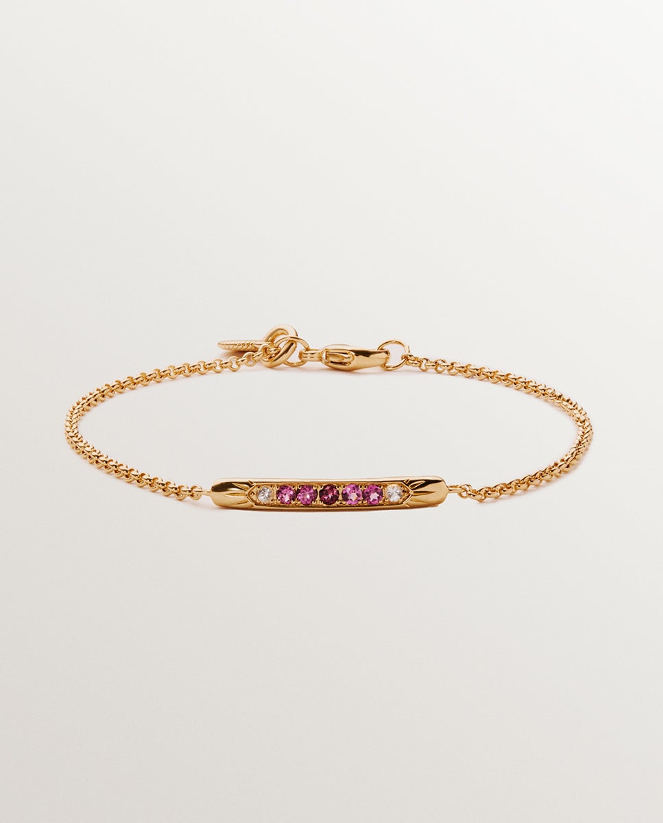 Pulseira de Prata 925 Banhada em Ouro Amarelo de 18k com Rodolitas Roxas e Topázios Brancos Roxo-1