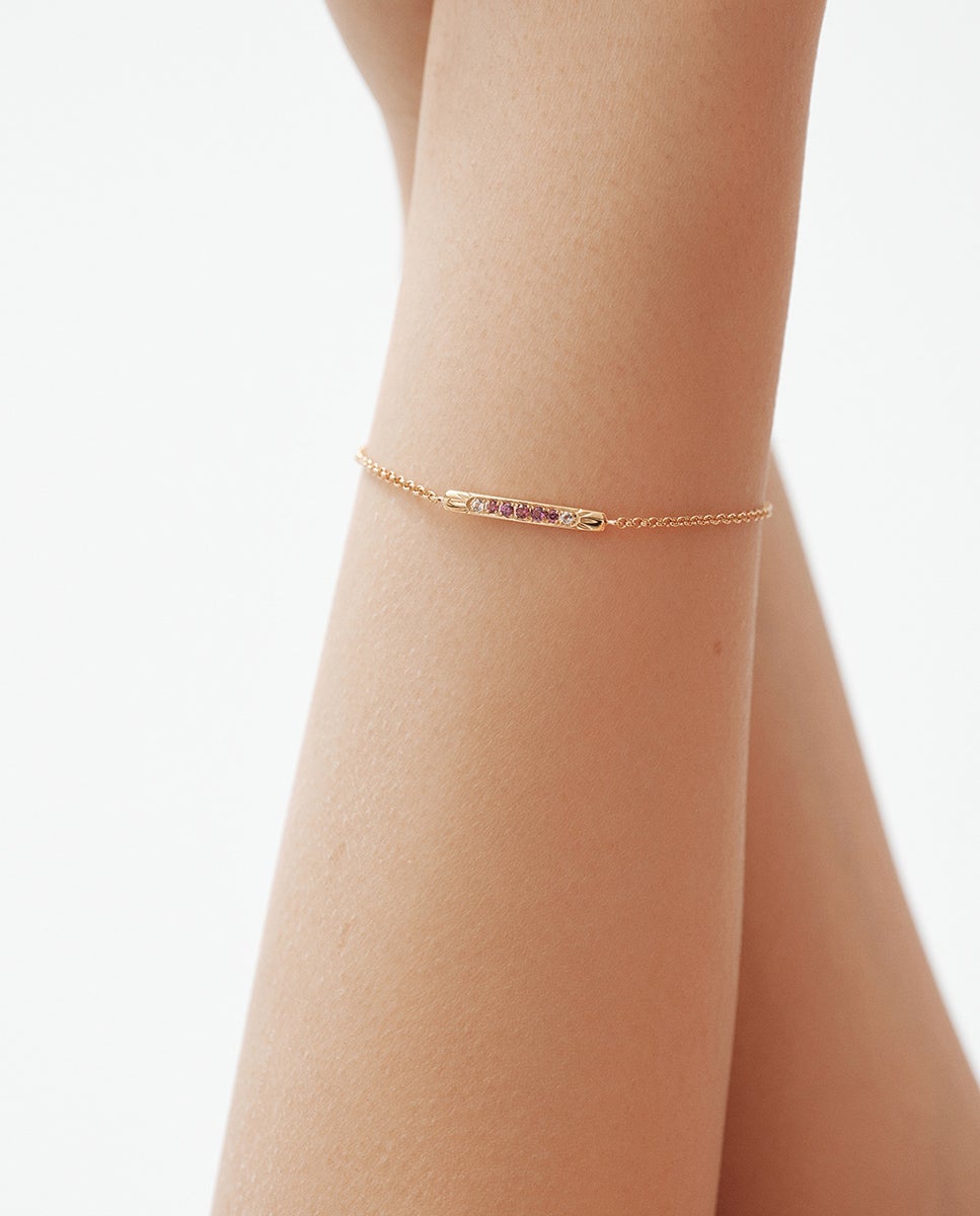 Pulseira de Prata 925 Banhada em Ouro Amarelo de 18k com Rodolitas Roxas e Topázios Brancos Roxo-2