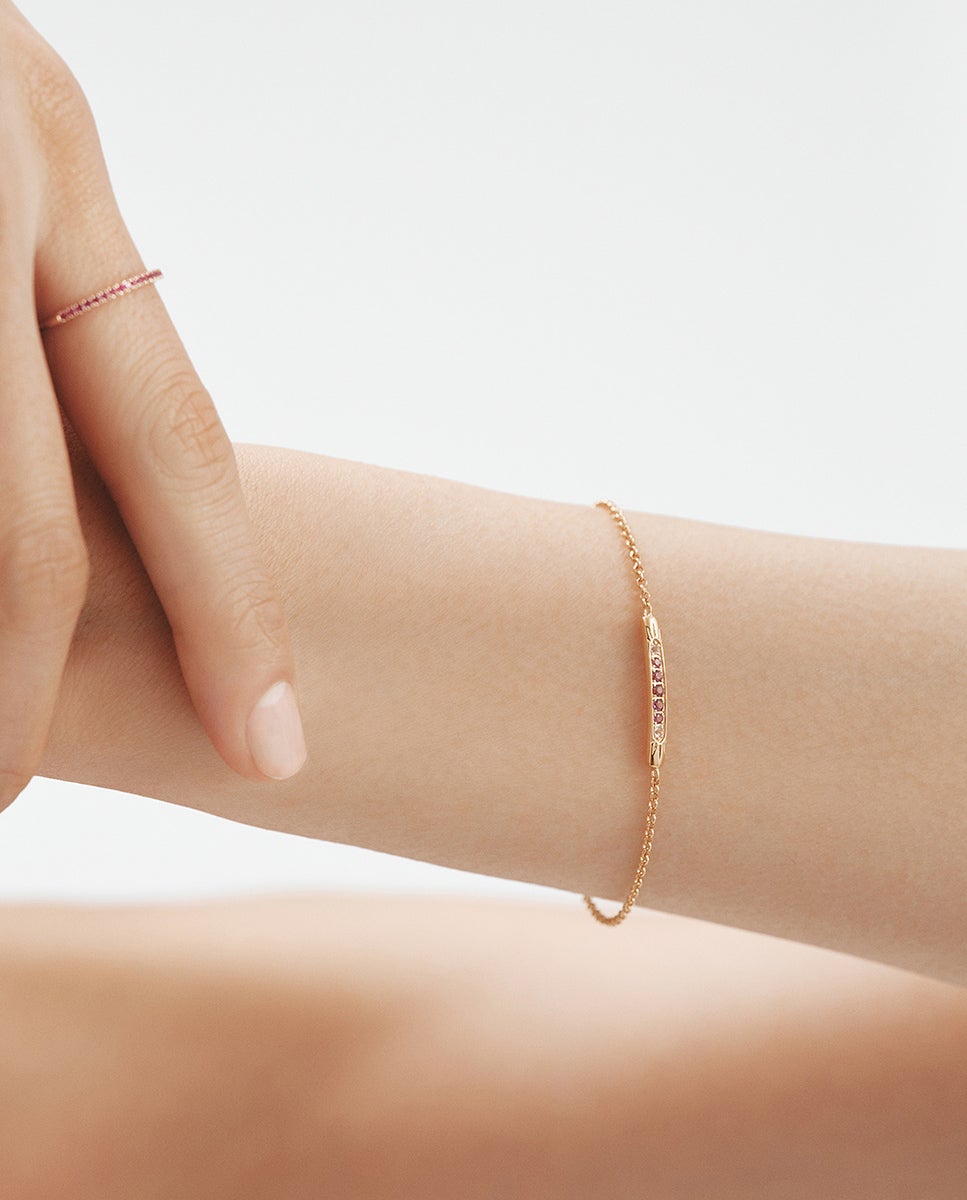 Pulseira de Prata 925 Banhada em Ouro Amarelo de 18k com Rodolitas Roxas e Topázios Brancos Roxo-6