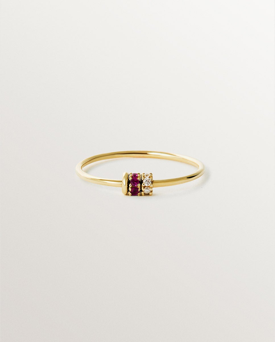 Anel de Ouro Amarelo de 9k com Rubís e Diamantes Vermelho-2