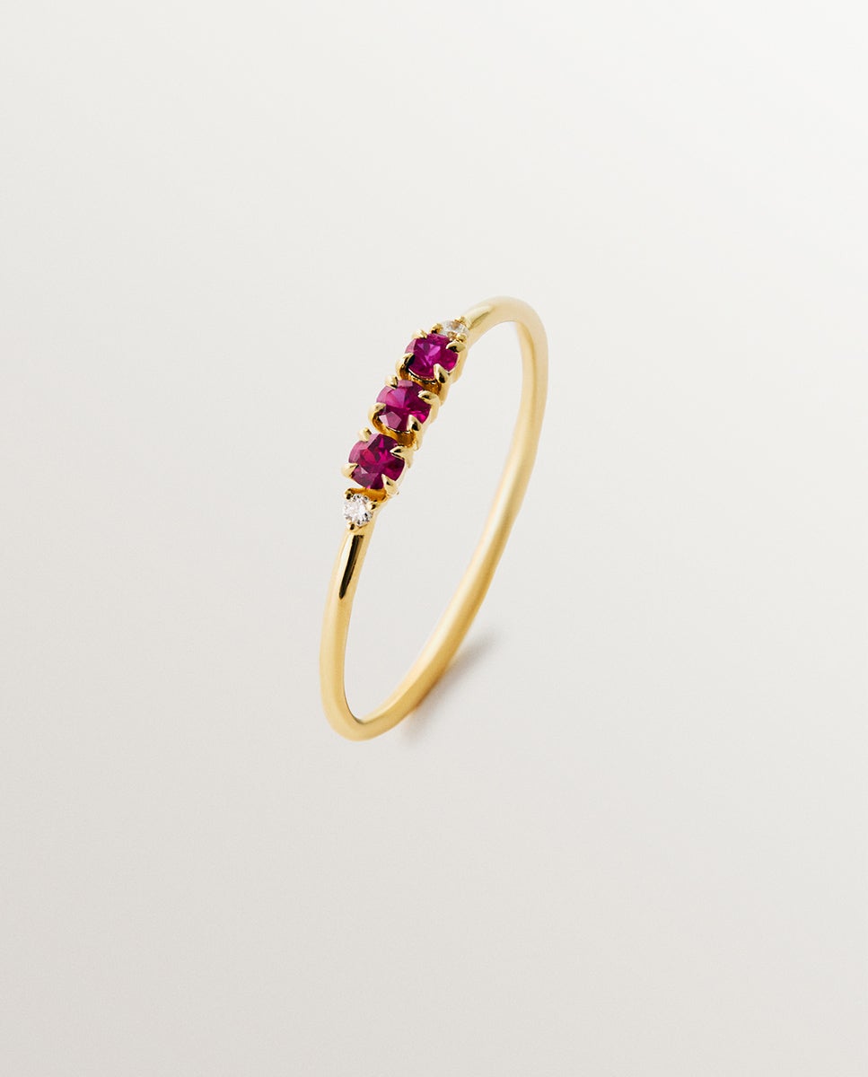 Anel de Ouro Amarelo de 9k com Rubís e Diamantes Vermelho-1