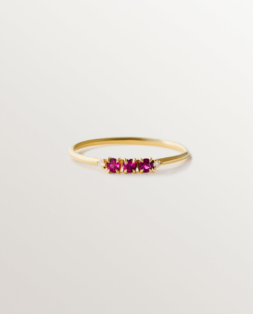 Anel de Ouro Amarelo de 9k com Rubís e Diamantes Vermelho-2