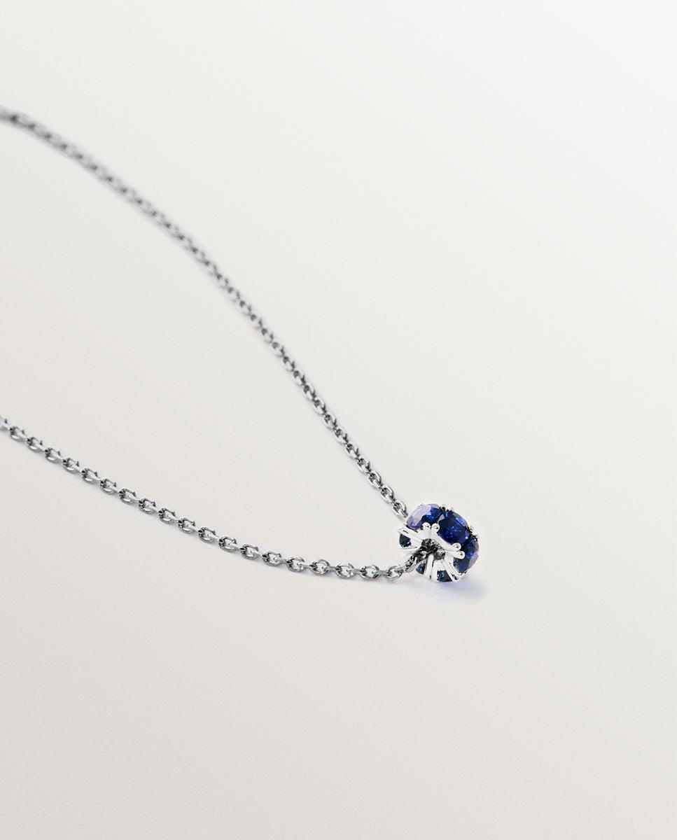 Pendente de Ouro Branco de 9k com Safiras Azuis Azul-3