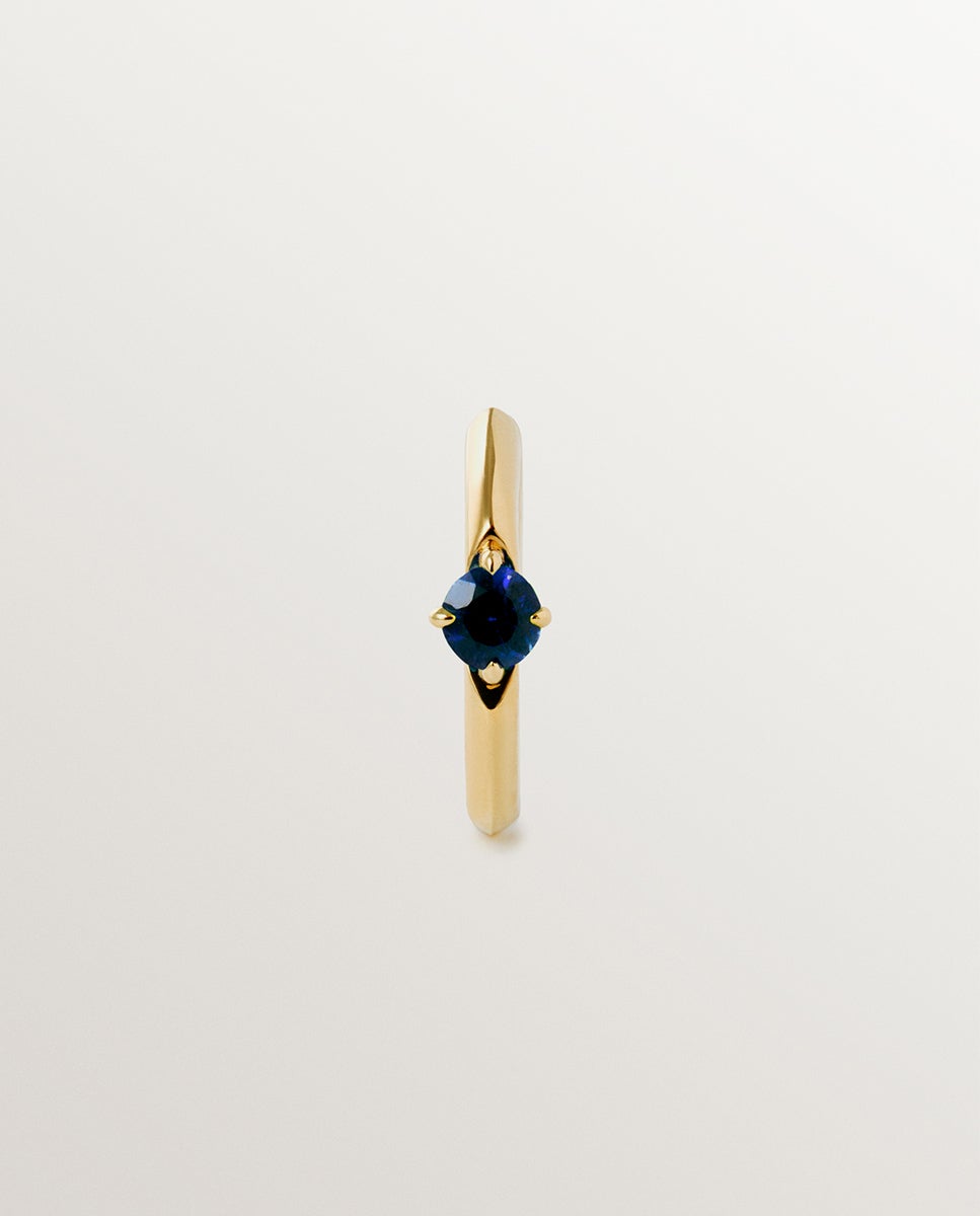 Brinco de Argola Individual de Ouro Amarelo 9k com Safira Azul Azul-2