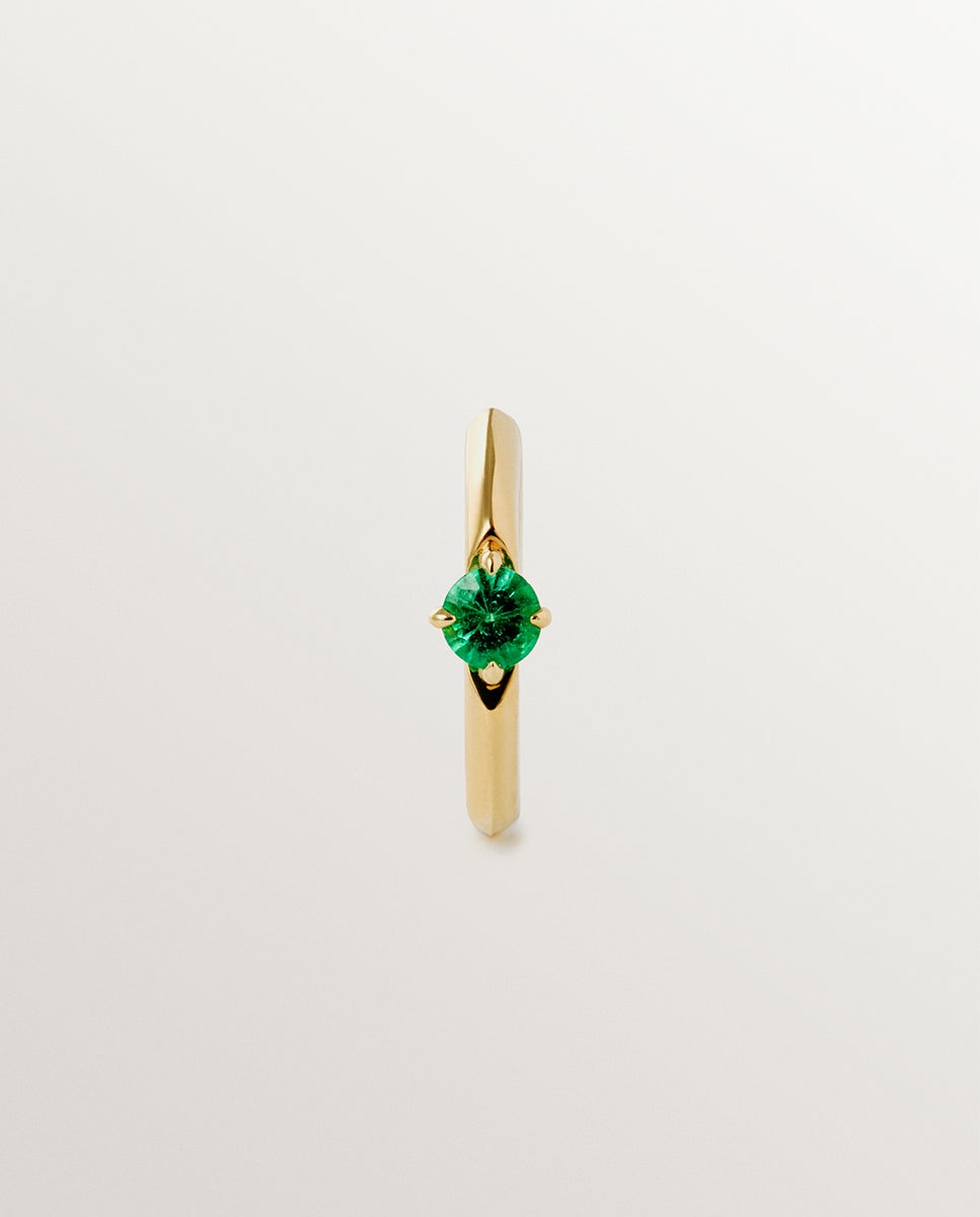 Brinco de Argola Individual de Ouro Amarelo 9k com Esmeralda Verde-3
