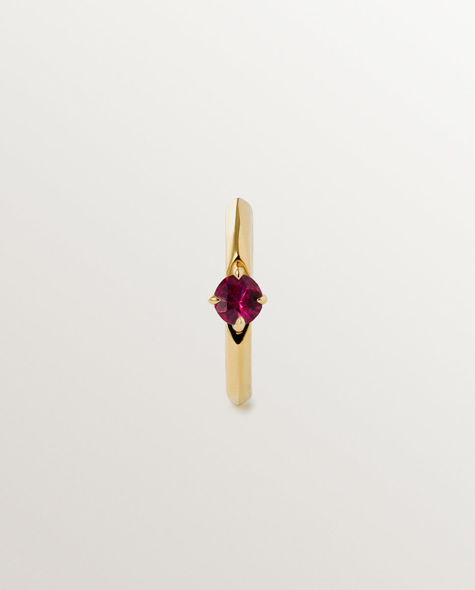 Brinco de Argola Individual de Ouro Amarelo de 9k com Rubi Vermelho-1