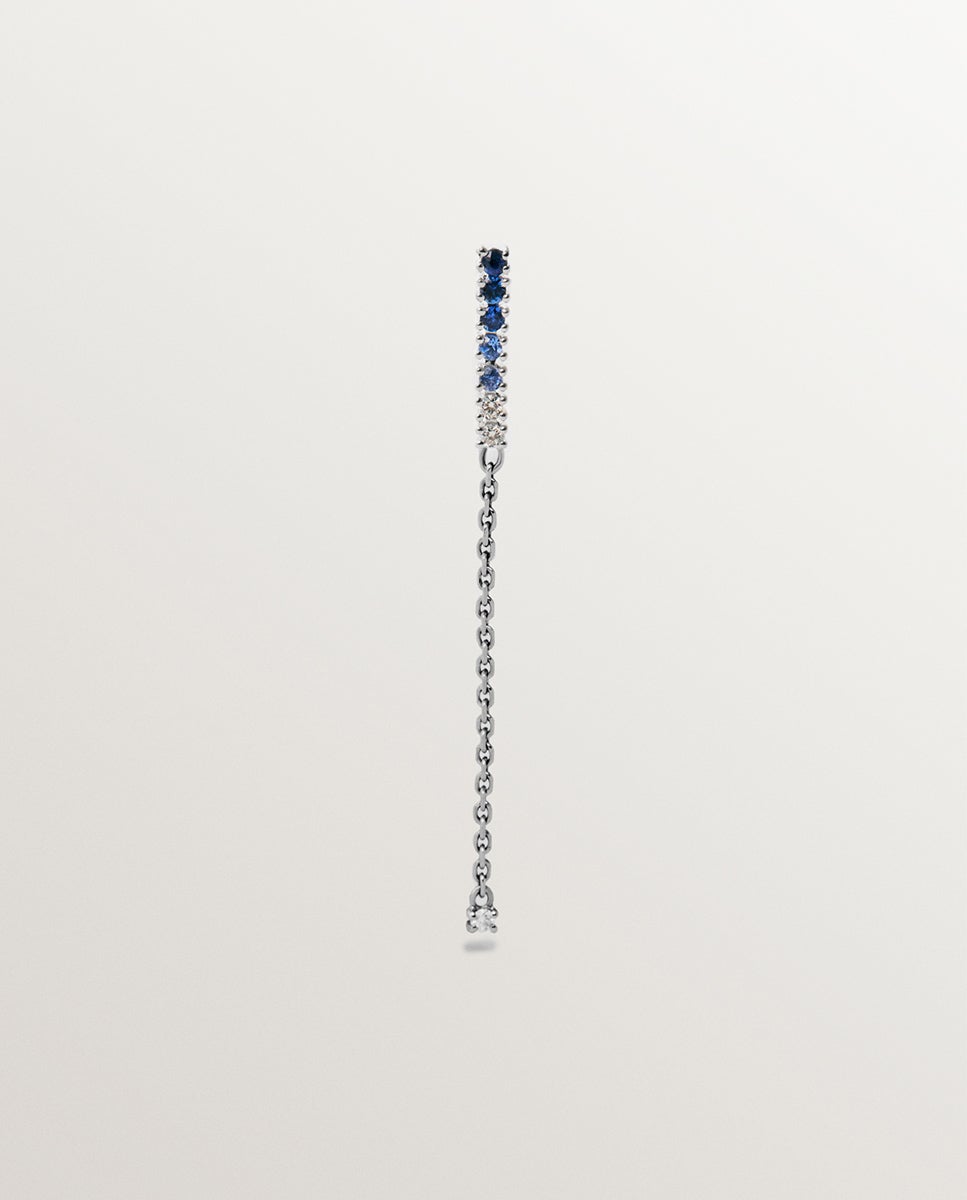 Brinco Comprido Individual de Ouro Branco de 9k com Safiras Azuis e Diamantes Azul-1