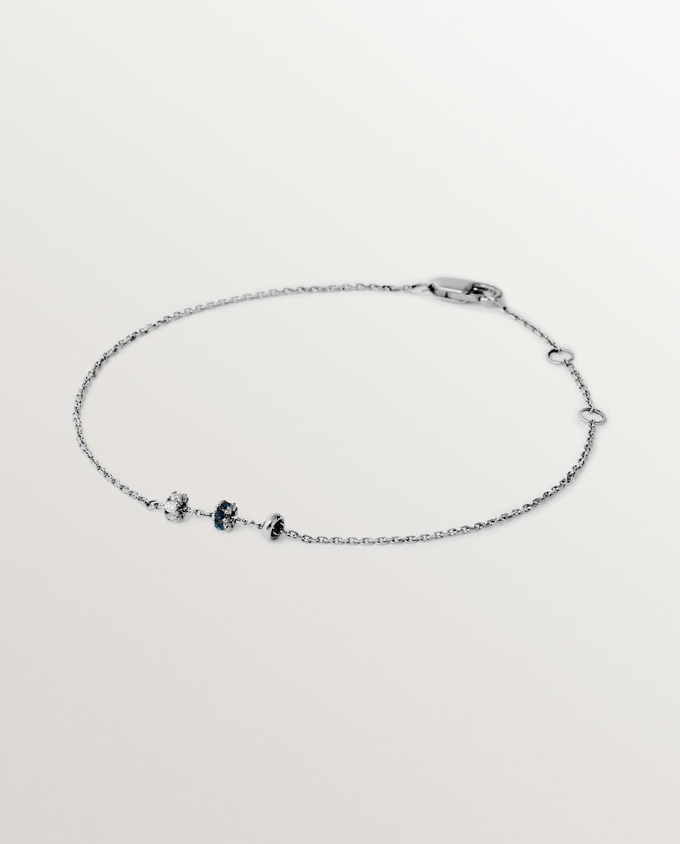 Pulseira de Ouro Branco de 9k com Safiras Azuis e Diamantes Azul-1