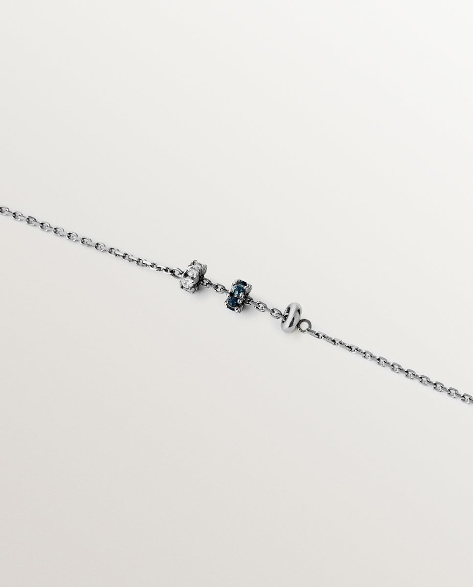 Pulseira de Ouro Branco de 9k com Safiras Azuis e Diamantes Azul-3