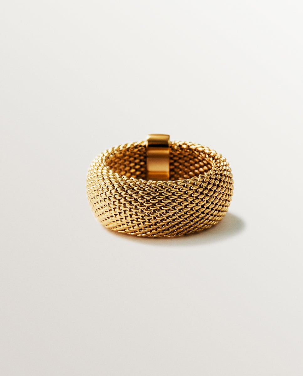 Anel Rígido de Prata 925 Banhada em Ouro Amarelo de 18k com Malha Ouro-3