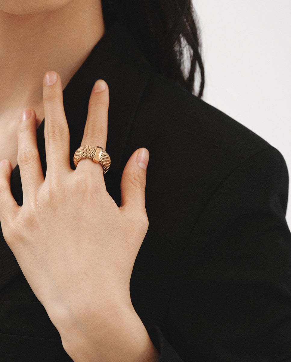 Anel Rígido de Prata 925 Banhada em Ouro Amarelo de 18k com Malha Ouro-4