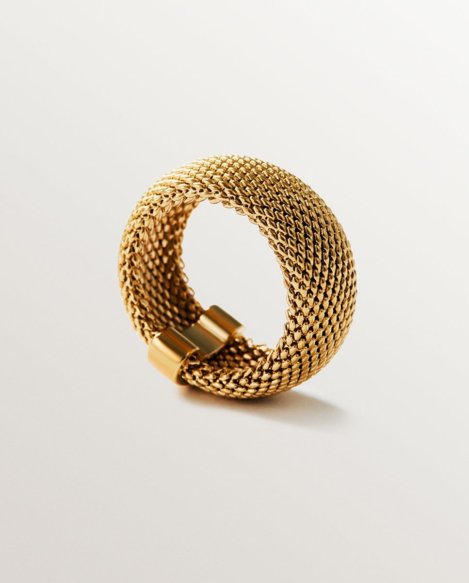 Anel Rígido de Prata 925 Banhada em Ouro Amarelo de 18k com Malha Ouro-5