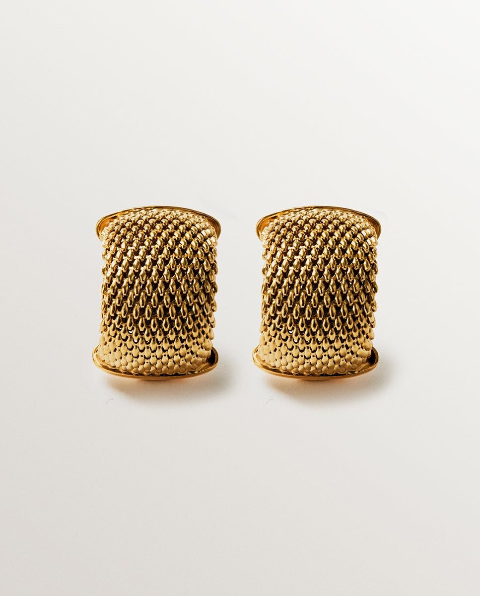 Brincos de Argola em Prata 925 Banhada em Ouro Amarelo de 18k com Malha Ouro-1