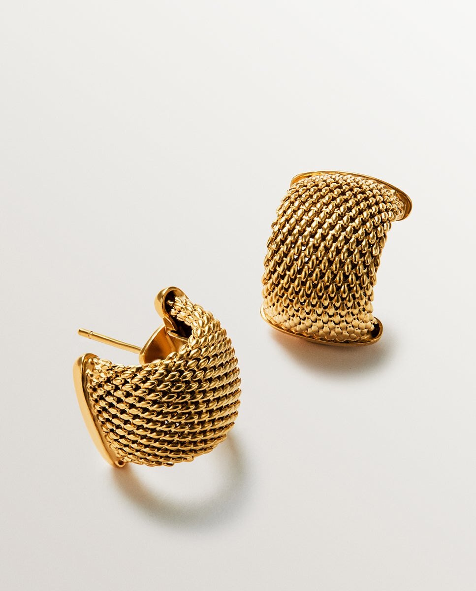 Brincos de Argola em Prata 925 Banhada em Ouro Amarelo de 18k com Malha Ouro-3