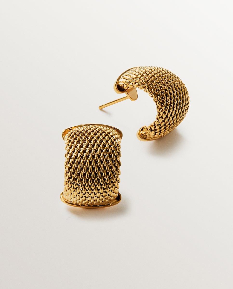 Brincos de Argola em Prata 925 Banhada em Ouro Amarelo de 18k com Malha Ouro-4