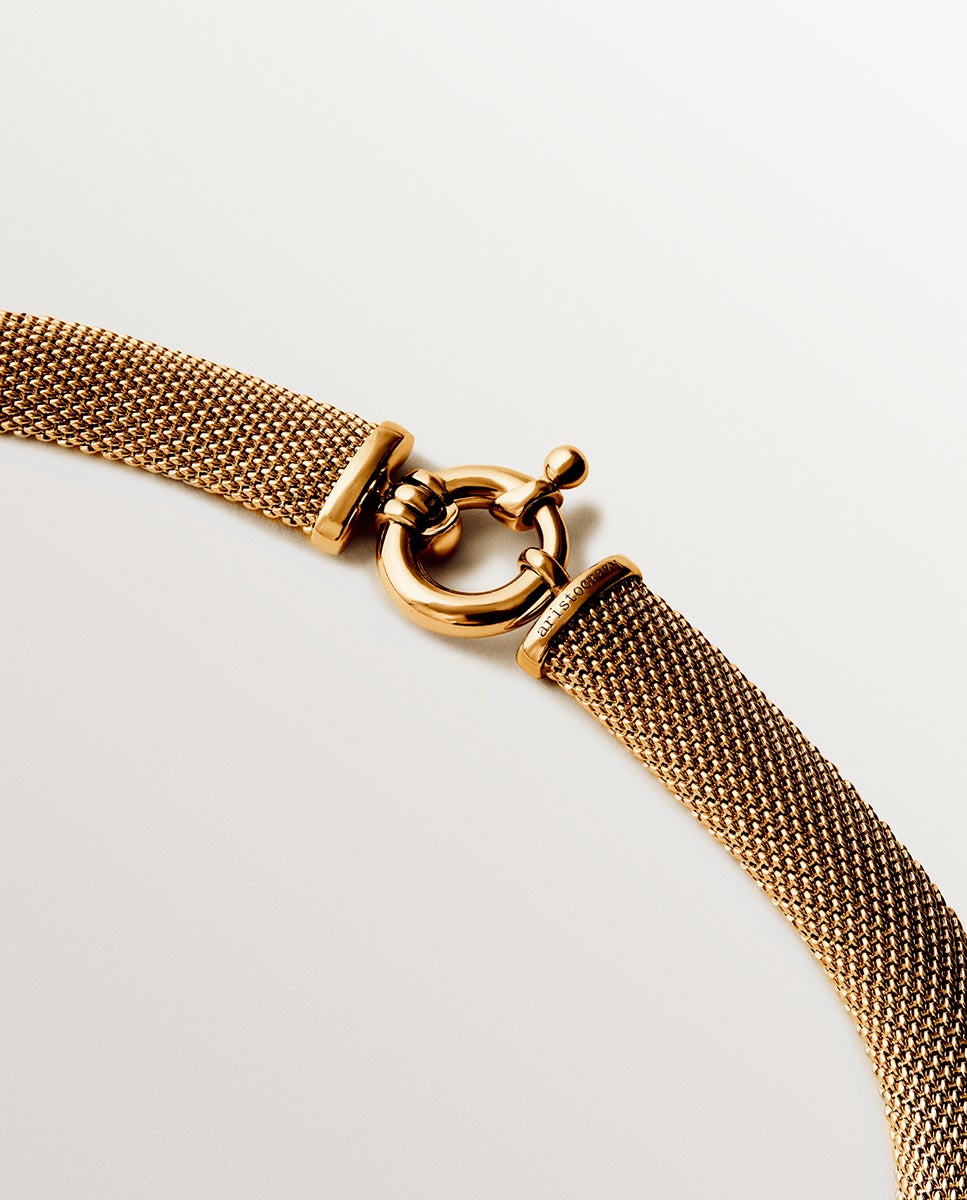 Pendente Rígido de Prata 925 Banhada em Ouro Amarelo de 18k com Malha Ouro-2