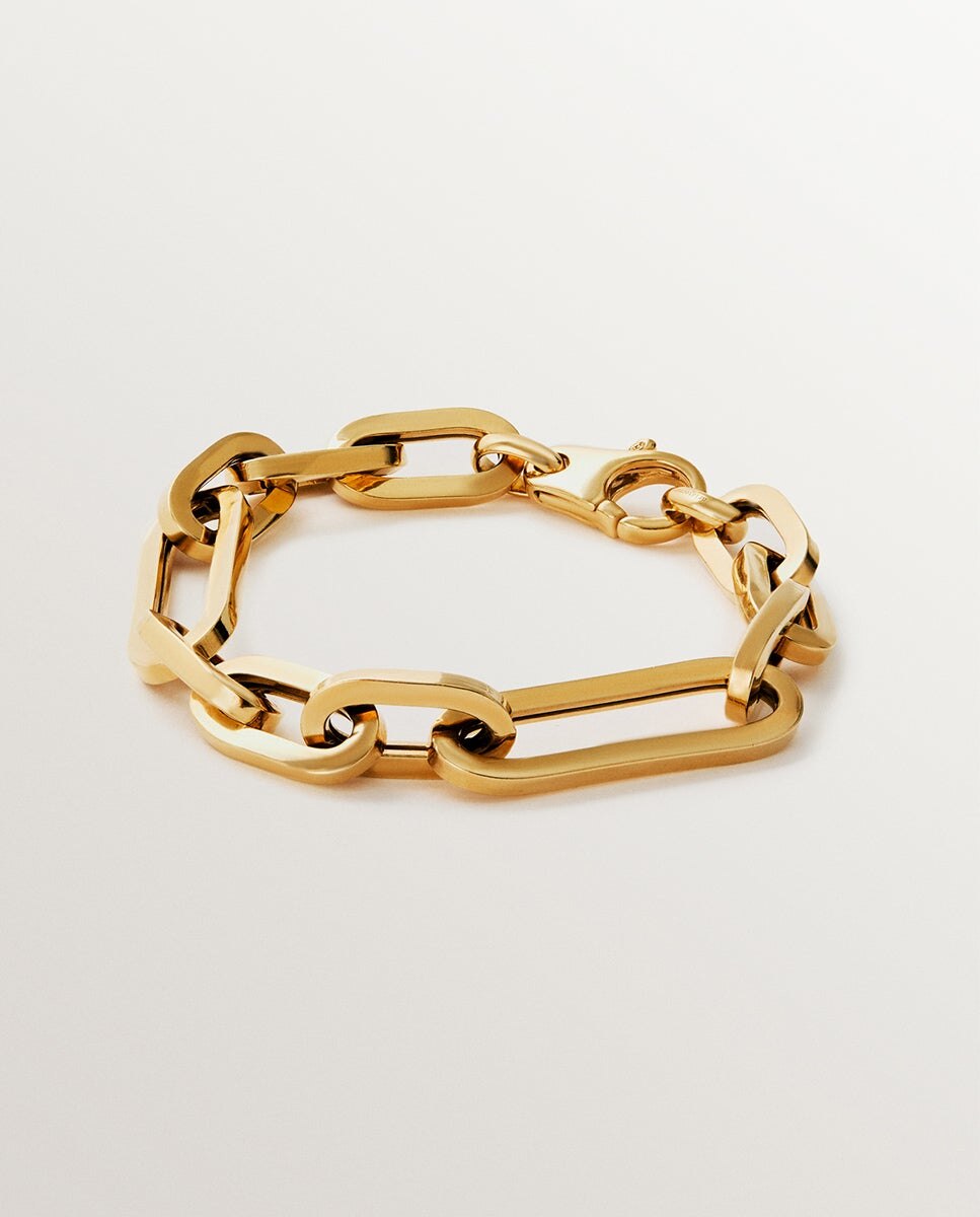 Pulseira de Corrente Elos de Prata 925 Banhada a Ouro Amarelo de 18k Ouro-1