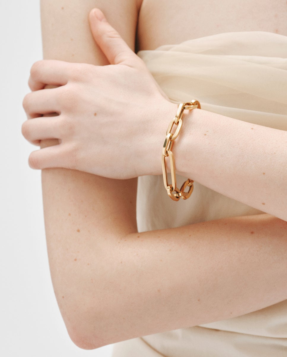 Pulseira de Corrente Elos de Prata 925 Banhada a Ouro Amarelo de 18k Ouro-2