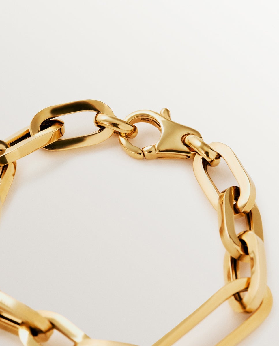 Pulseira de Corrente Elos de Prata 925 Banhada a Ouro Amarelo de 18k Ouro-3
