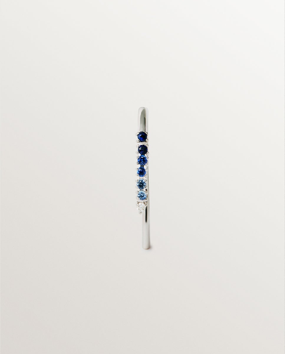 Brinco Individual de Ouro Branco de 9k com Safiras Azuis e Diamantes Azul-1