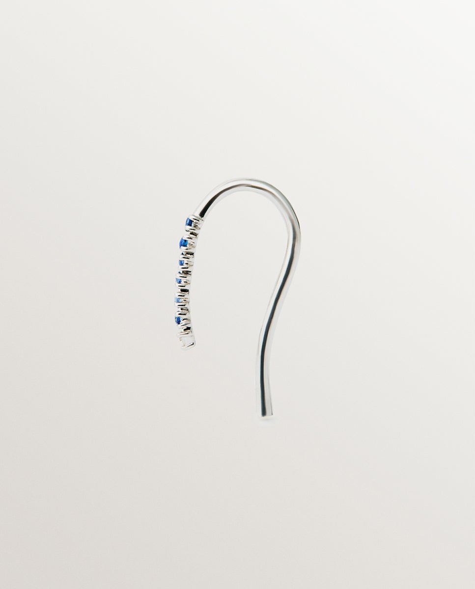 Brinco Individual de Ouro Branco de 9k com Safiras Azuis e Diamantes Azul-3