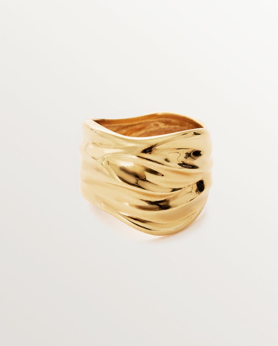 Anel Largo de Prata 925 Banhada em Ouro Amarelo de 18k Ouro-3