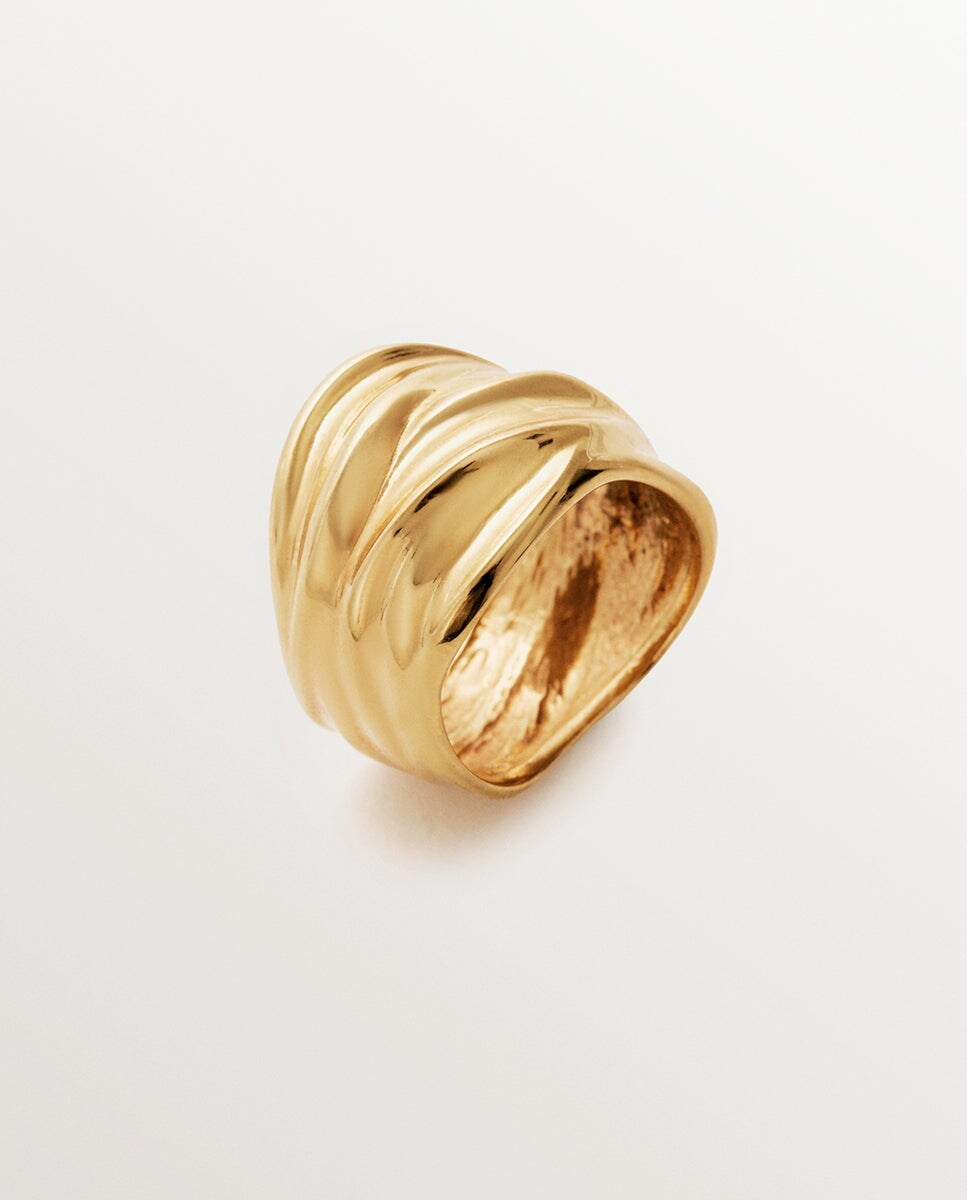 Anel Largo de Prata 925 Banhada em Ouro Amarelo de 18k Ouro-1