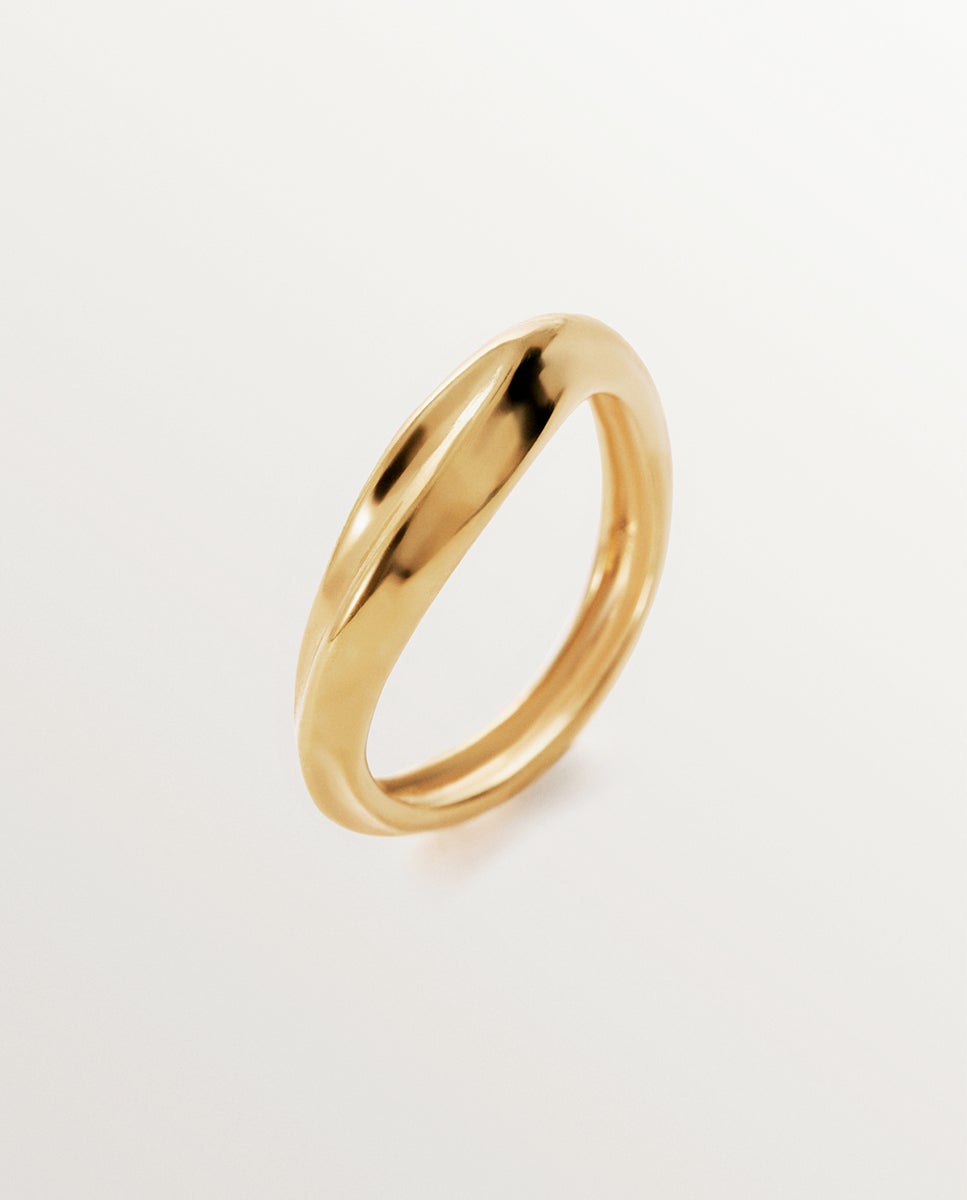 Anel de Prata 925 Banhada em Ouro Amarelo de 18k com Textura Ouro-1