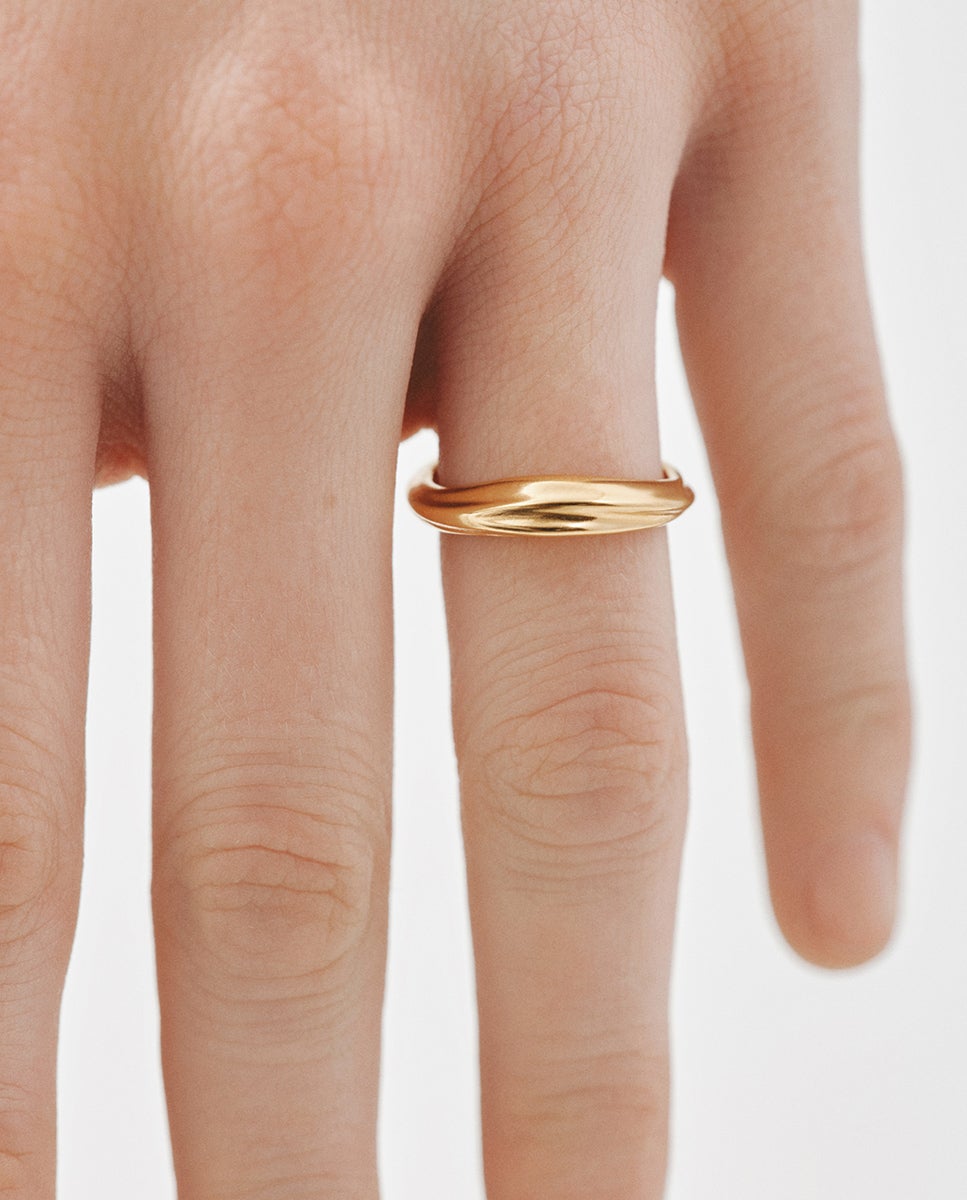 Anel de Prata 925 Banhada em Ouro Amarelo de 18k com Textura Ouro-2