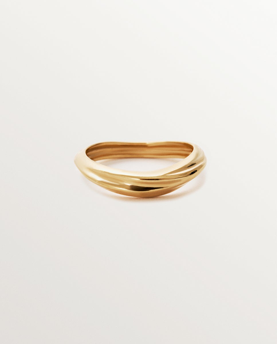 Anel de Prata 925 Banhada em Ouro Amarelo de 18k com Textura Ouro-3