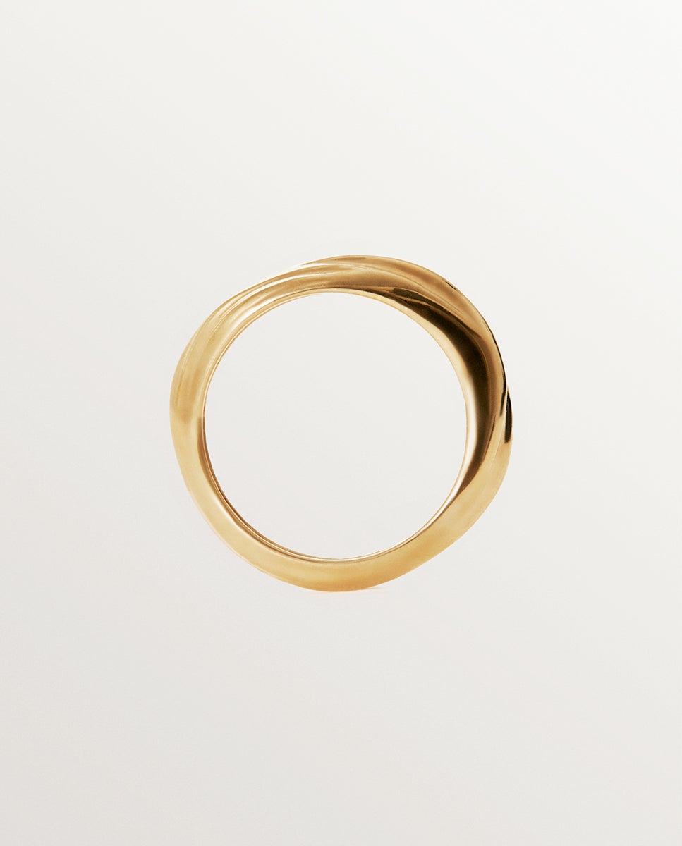 Anel de Prata 925 Banhada em Ouro Amarelo de 18k com Textura Ouro-5