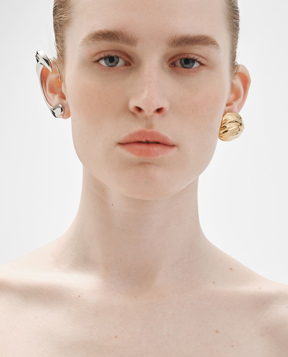 Brincos Earcuff de Prata 925 com Textura Prata-2