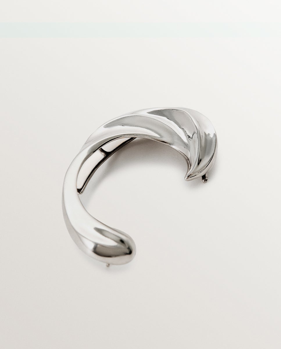 Brincos Earcuff de Prata 925 com Textura Prata-3