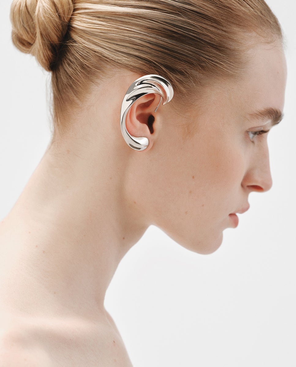 Brincos Earcuff de Prata 925 com Textura Prata-4
