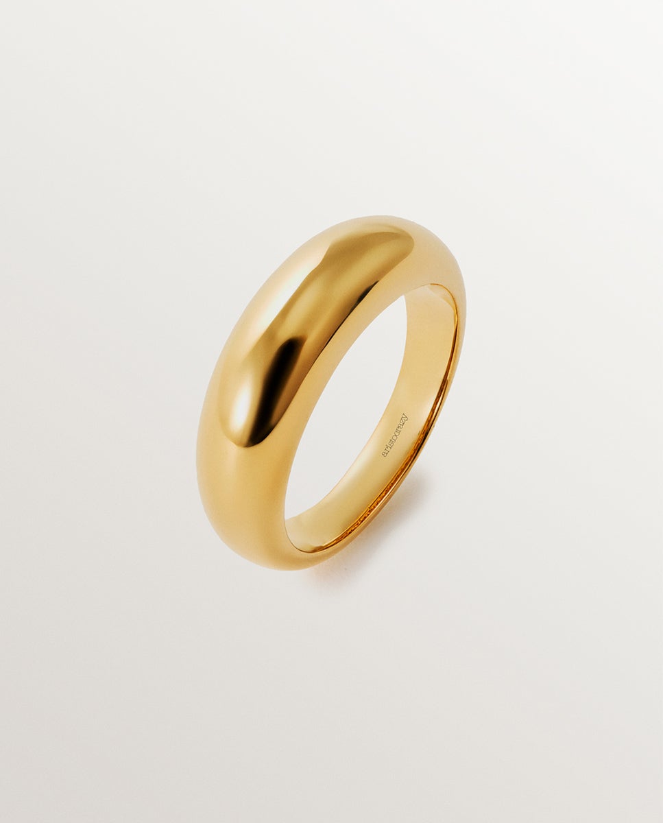 Anel Abombado de Prata 925 Banhada em Ouro Amarelo de 18k Ouro-1