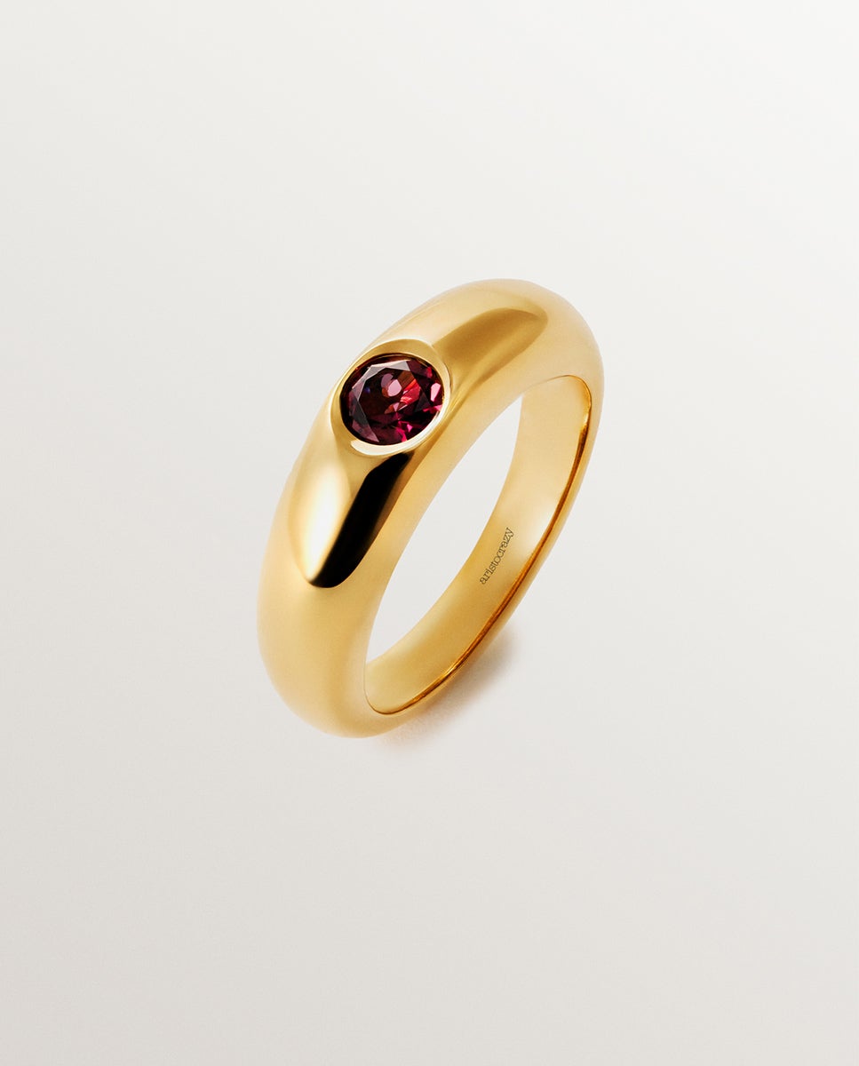 Anel de Prata 925 Banhada em Ouro Amarelo de 18k com Rodolita Vermelha Vermelho-1