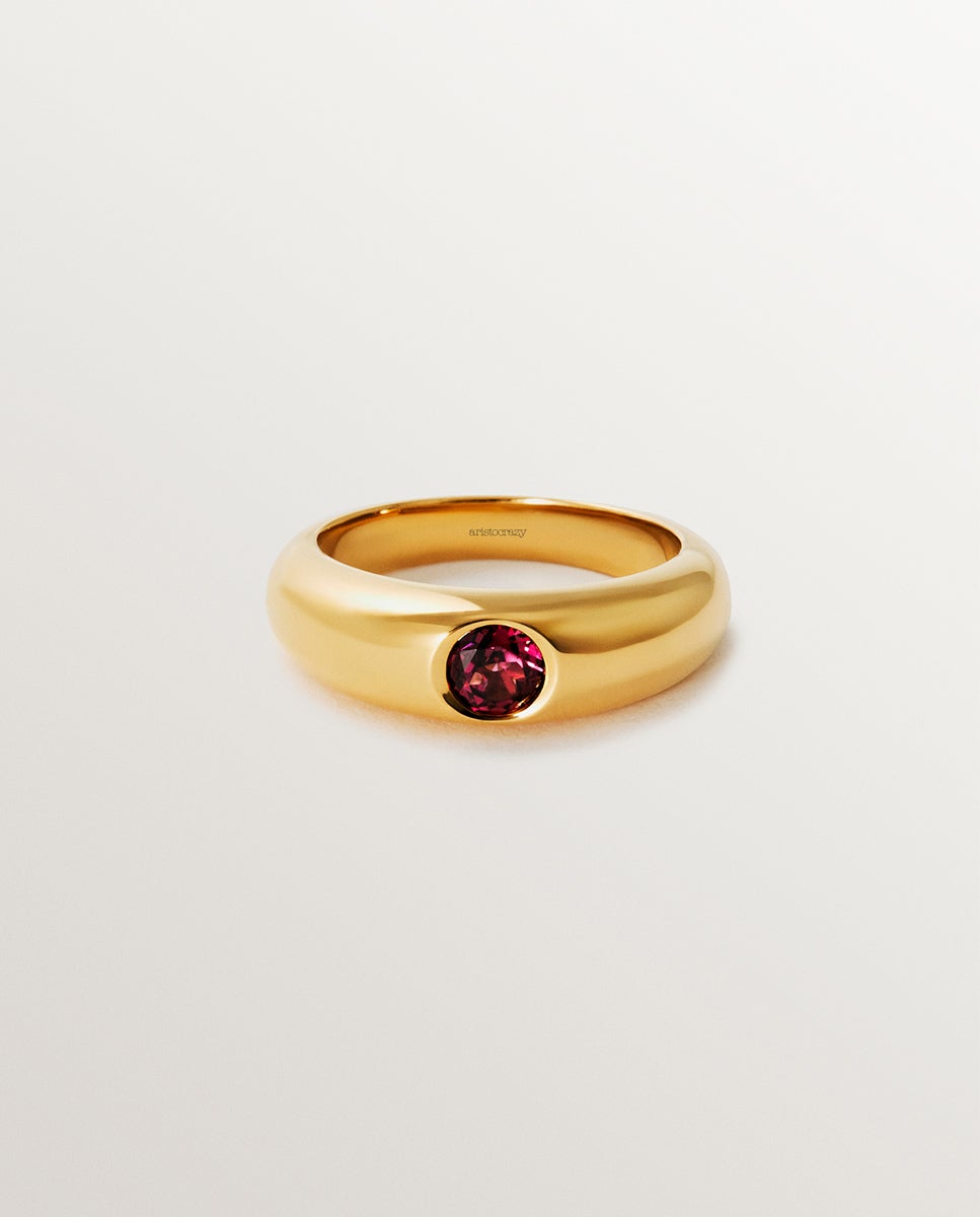 Anel de Prata 925 Banhada em Ouro Amarelo de 18k com Rodolita Vermelha Vermelho-3