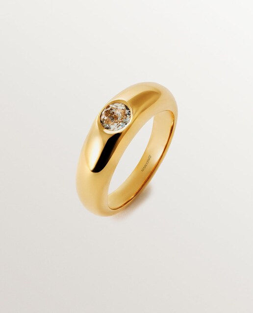 Imagem 0 de Anel de Prata 925 Banhada em Ouro Amarelo de 18k com Topázio Branco