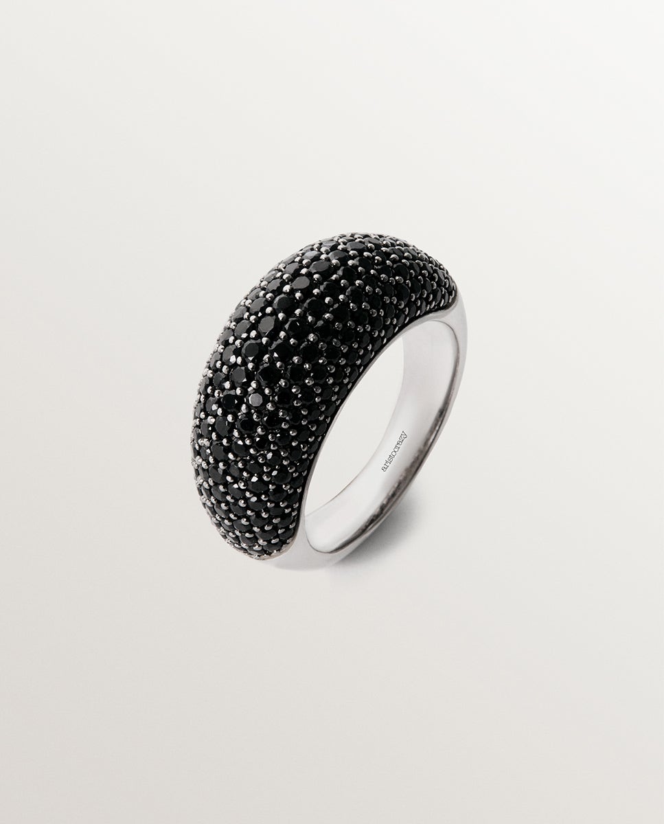 Anel de Prata 925 com Pavé de Espinelas Negras Preto-1