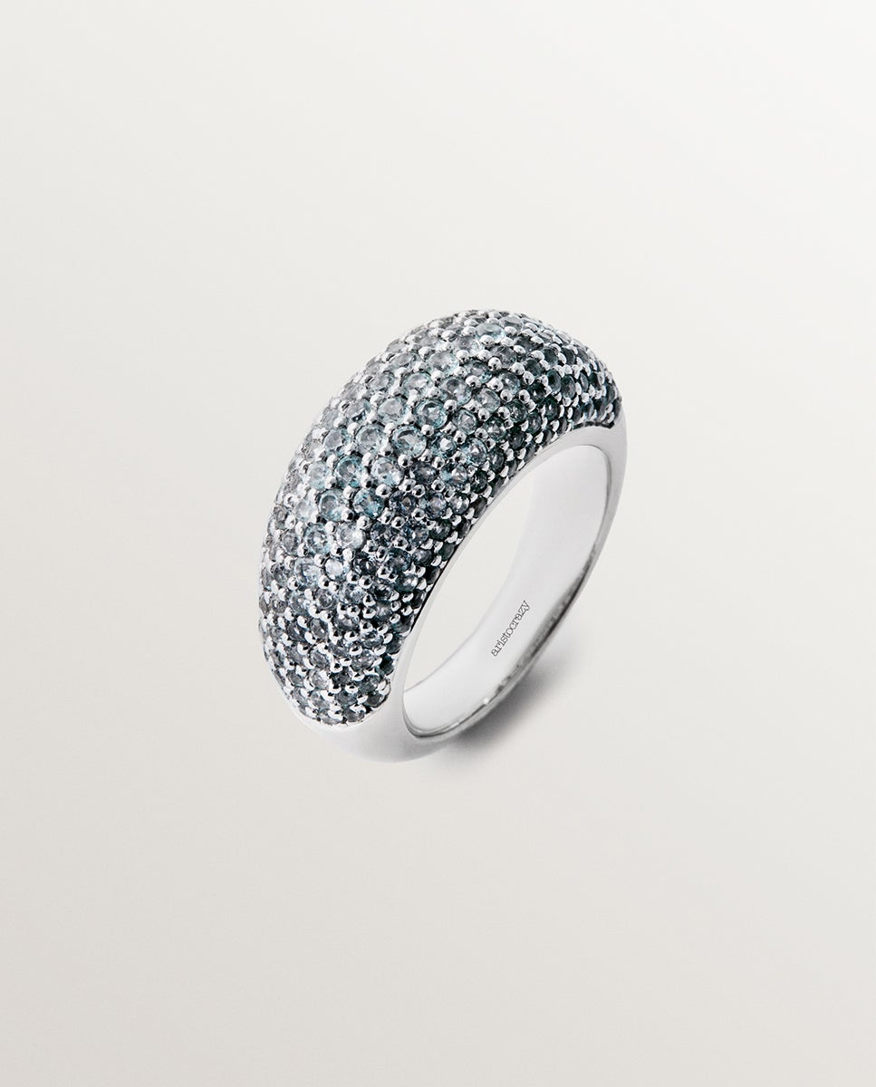 Anel de Prata 925 com Pavé de Topázios Azul Sky Azul-1