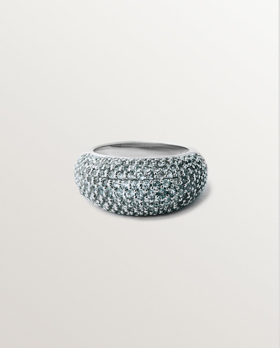 Anel de Prata 925 com Pavé de Topázios Azul Sky Azul-2