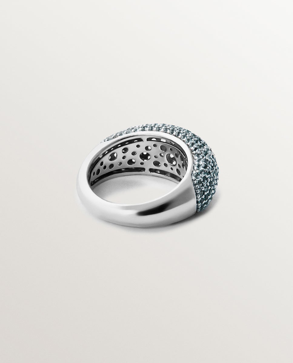 Anel de Prata 925 com Pavé de Topázios Azul Sky Azul-3