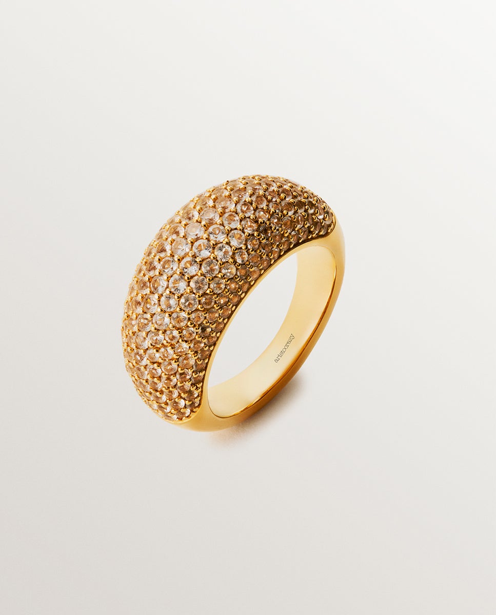 Anel de Prata 925 Banhada em Ouro Amarelo de 18k com Pavé de Topázios Brancos Branco-1