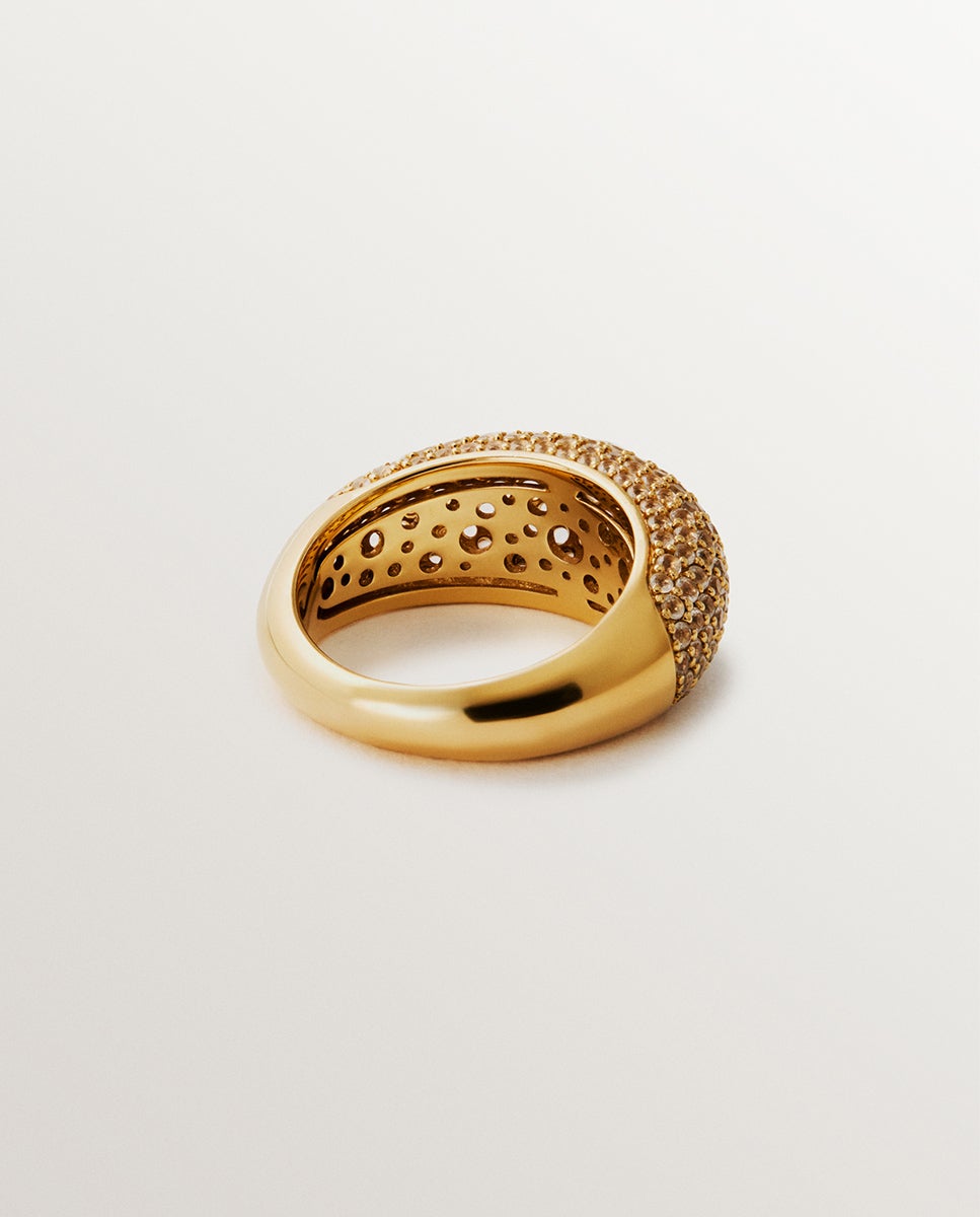 Anel de Prata 925 Banhada em Ouro Amarelo de 18k com Pavé de Topázios Brancos Branco-5