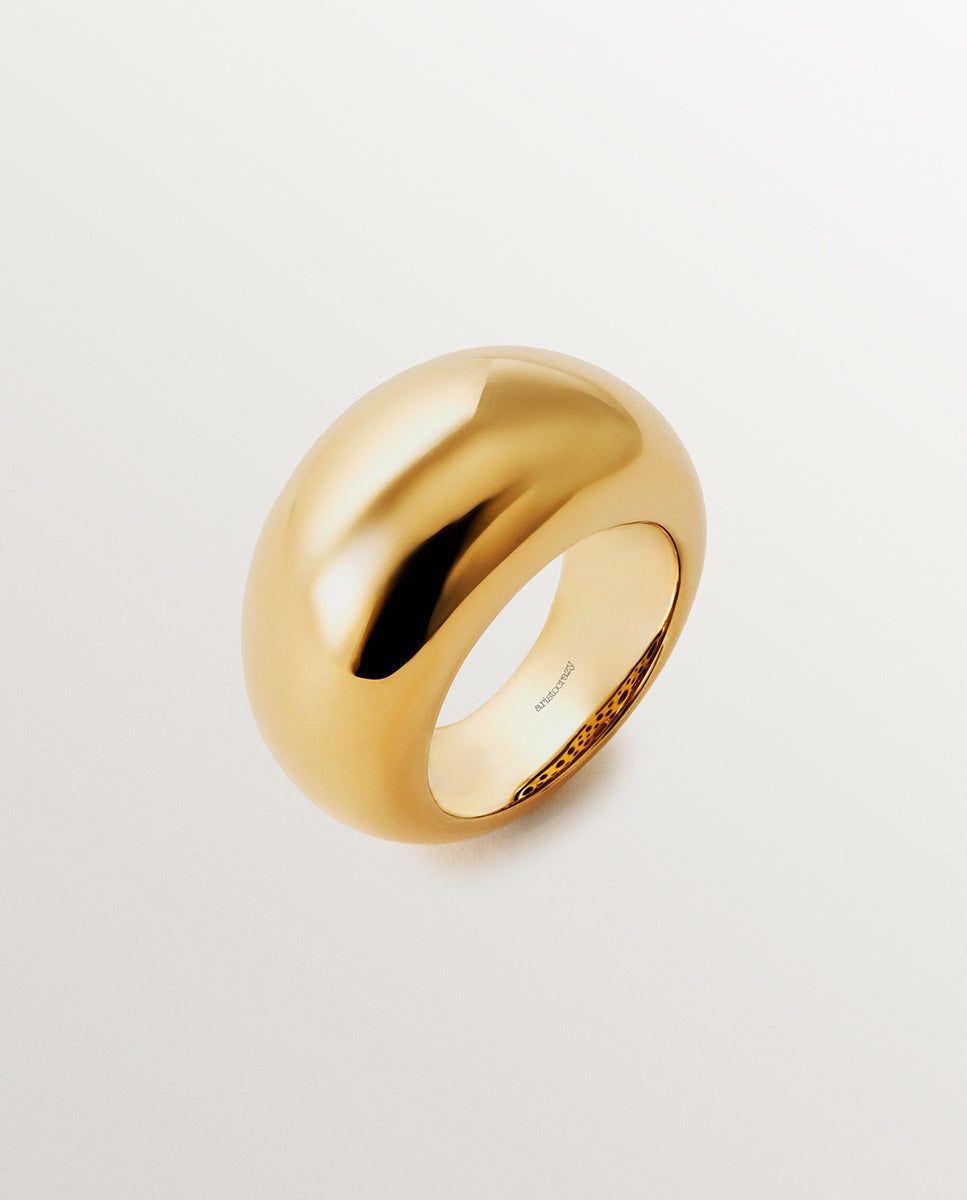 Anel Abombado de Prata 925 Banhada em Ouro Amarelo de 18k Ouro-1