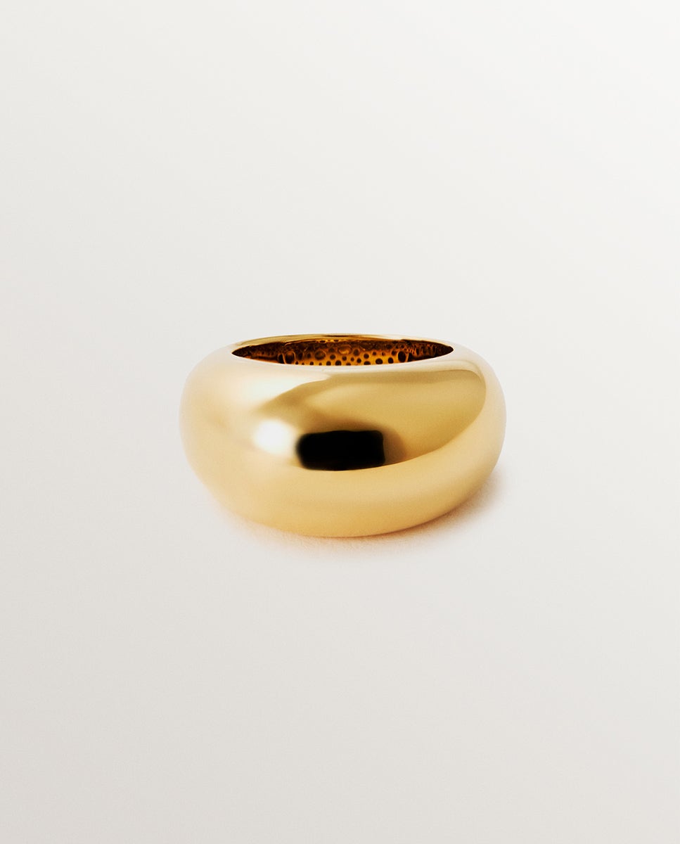 Anel Abombado de Prata 925 Banhada em Ouro Amarelo de 18k Ouro-2