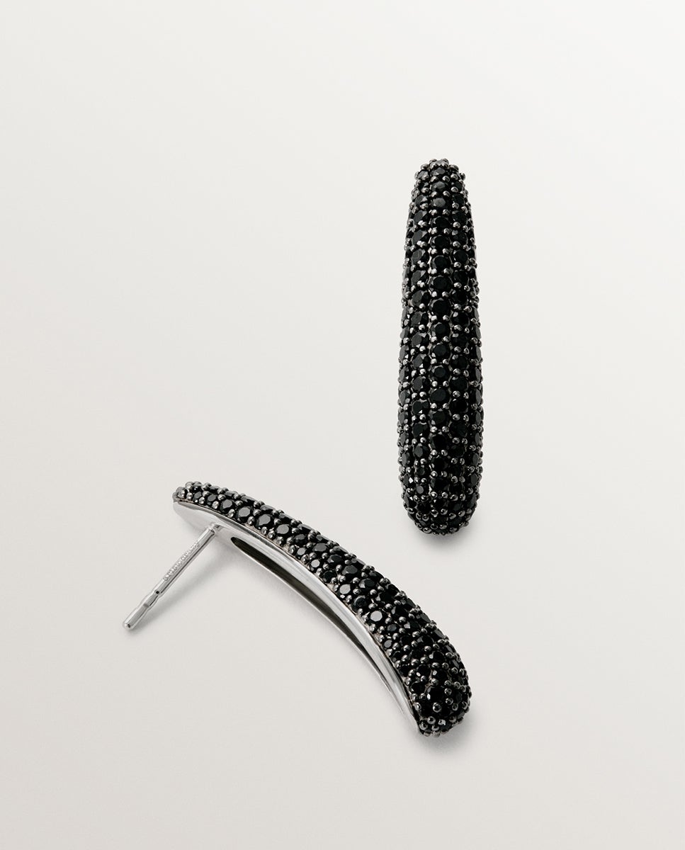 Brincos Compridos de Prata 925 com Pavé de Espinelas Negras Preto-5