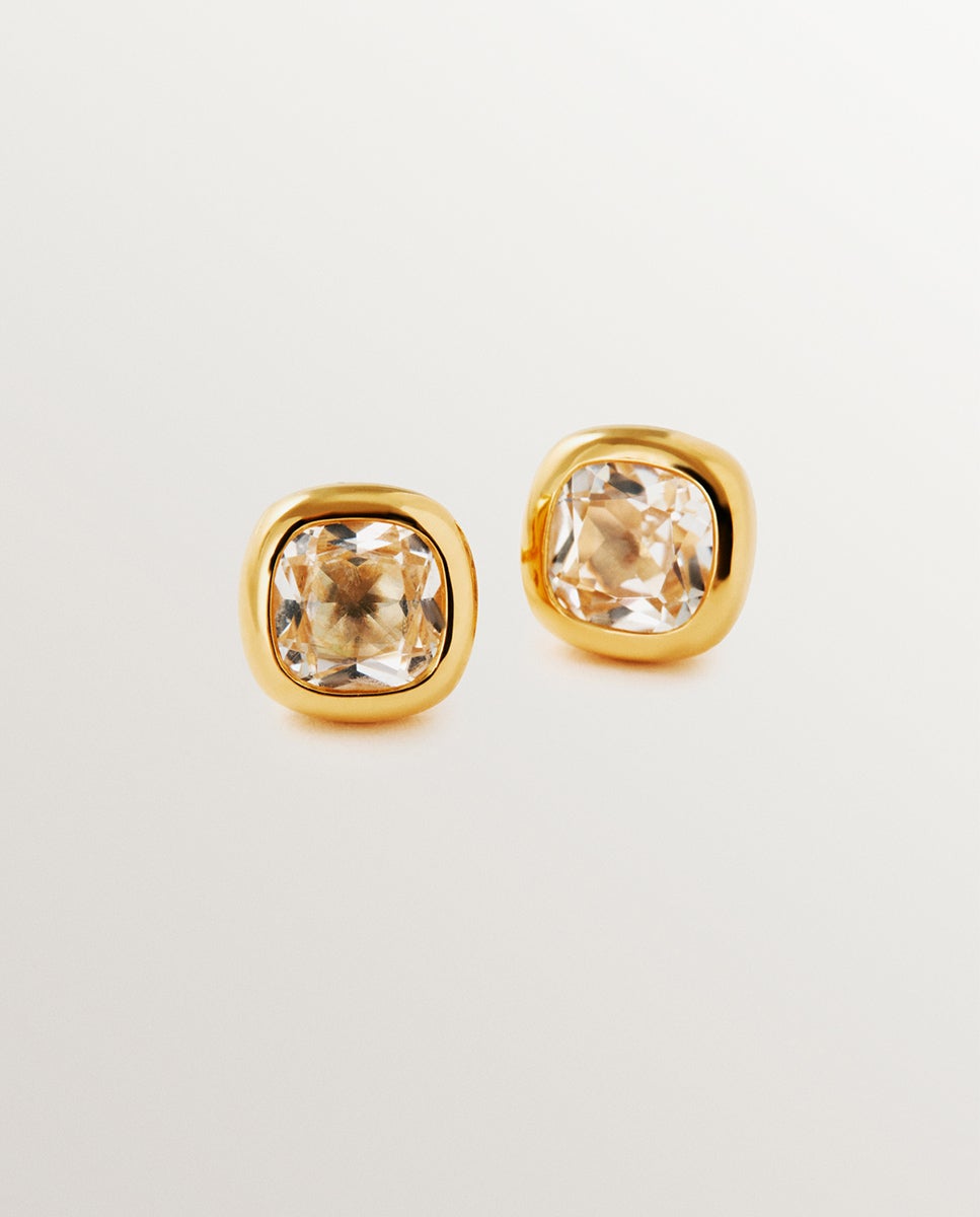 Brincos de Prata 925 Banhada em Ouro Amarelo de 18k com 2 Topázios Brancos Branco-1