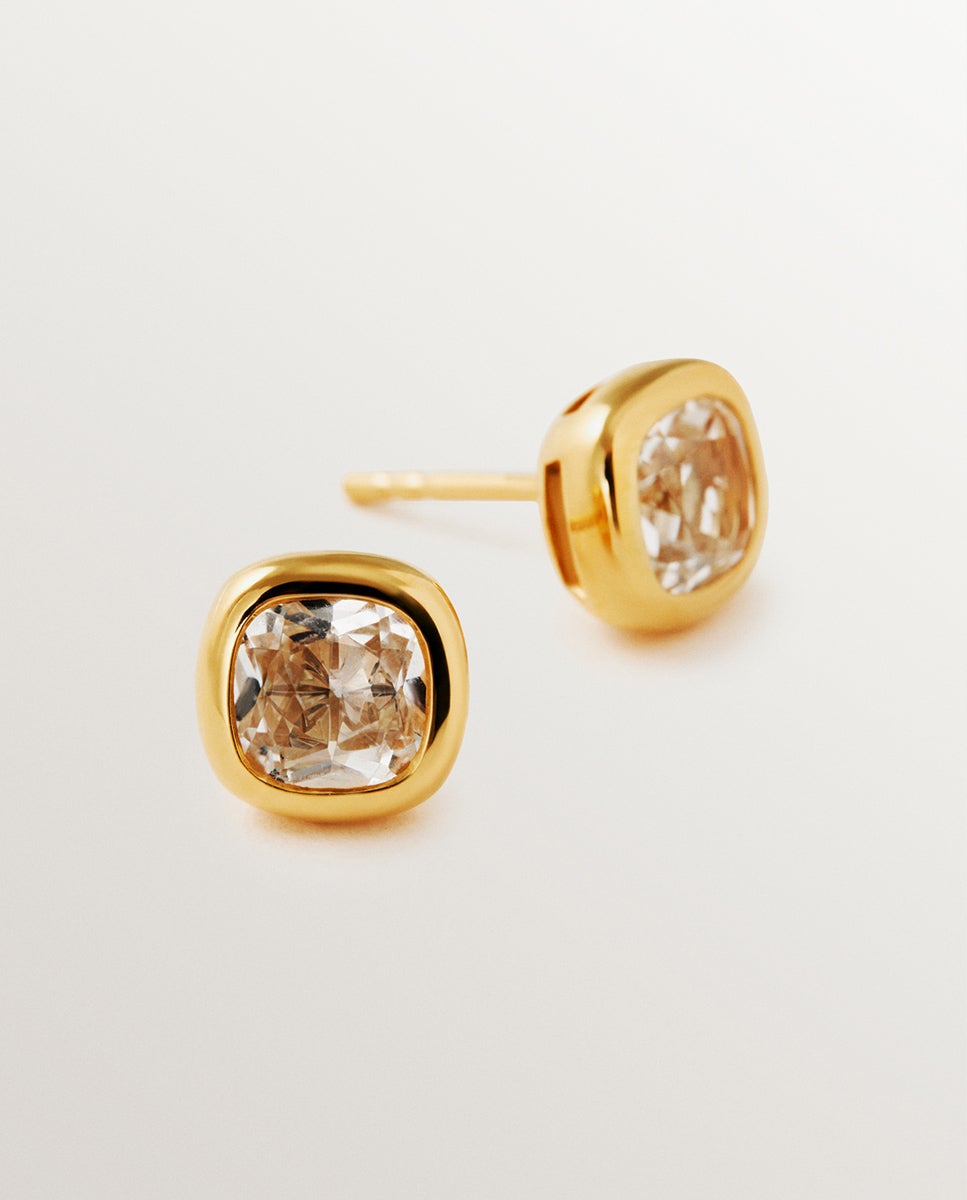 Brincos de Prata 925 Banhada em Ouro Amarelo de 18k com 2 Topázios Brancos Branco-3