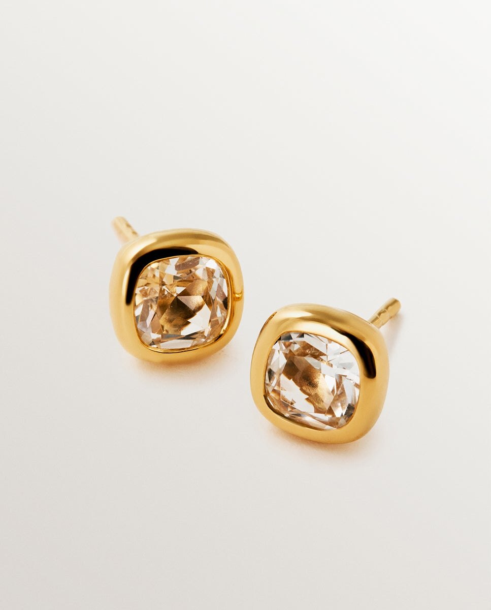 Brincos de Prata 925 Banhada em Ouro Amarelo de 18k com 2 Topázios Brancos Branco-5